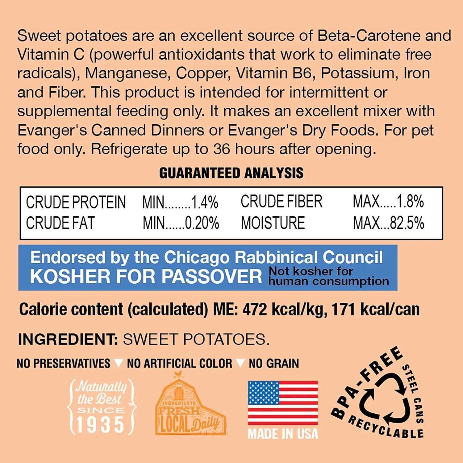 Evanger's Premium Grain-Free Canned Dog and Cat Food with Sweet Potato - 12 Cans, Each 12.8 Ounces