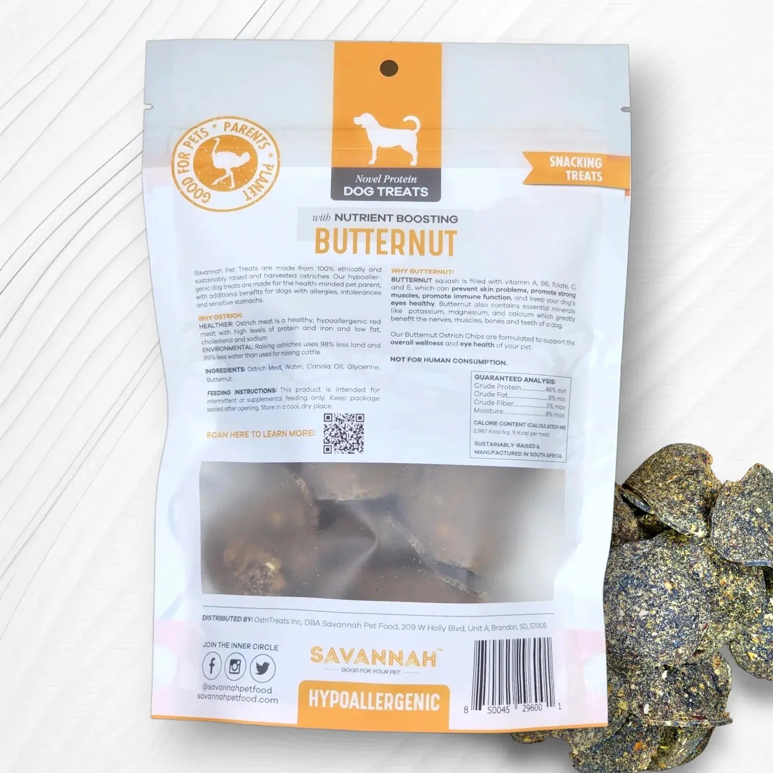 Savannah Hypoallergenic Ostrich & Nutritious Butternut Dog Treats - 2.5oz