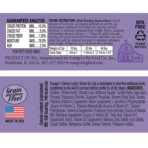 Evanger's Heritage Classic Grain - Free Canned Wet Cat Food with Chicken Lickin' Dinner