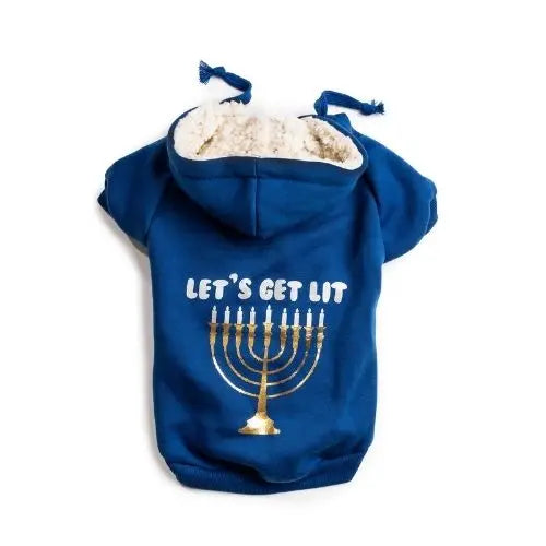 Fabdog's Enchanting Let's Get Lit Hanukkah Canine Hoodie for a Festive Dog Fashion