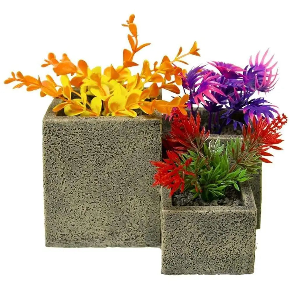 Colorful Stone Square Flower Pot for Exotic Aquarium or Terrarium Environments