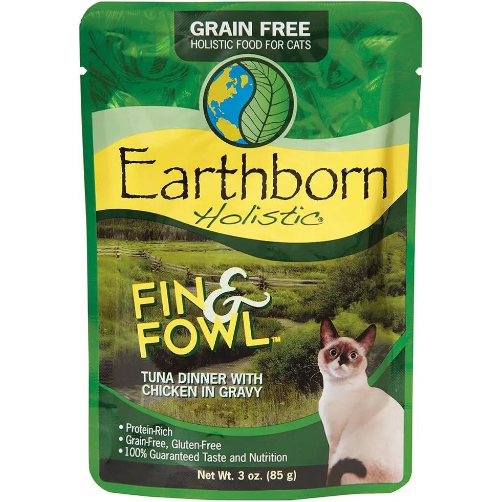 Earthborn Holistic Grain-Free Fin and Fowl Wet Canned Cat Food - Pack of 24 Pouches, Each 3 Ounces