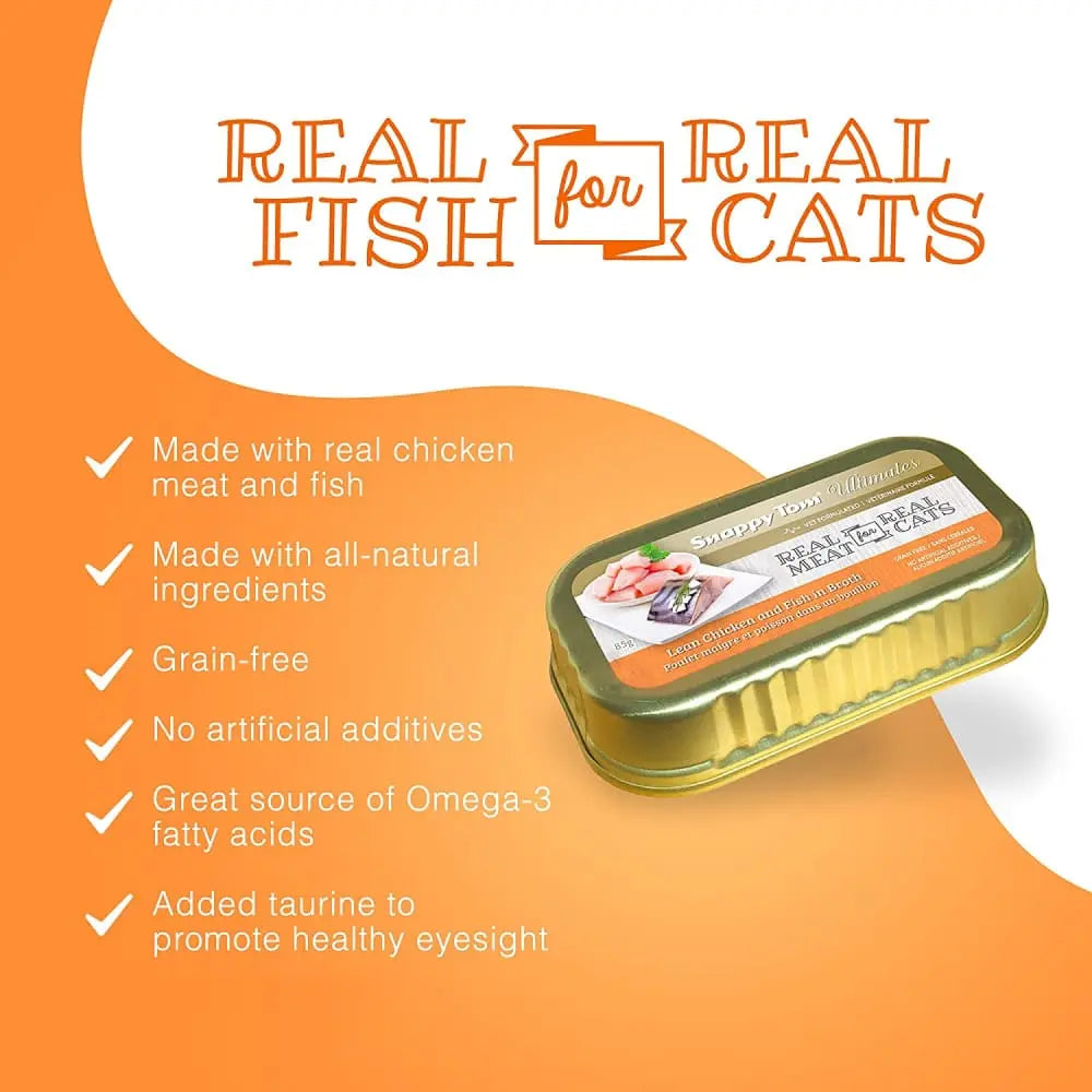 Snappy Tom Ultimates 3oz Canned Lean Chicken and Fish in Broth Cat Food (Pack of 12)