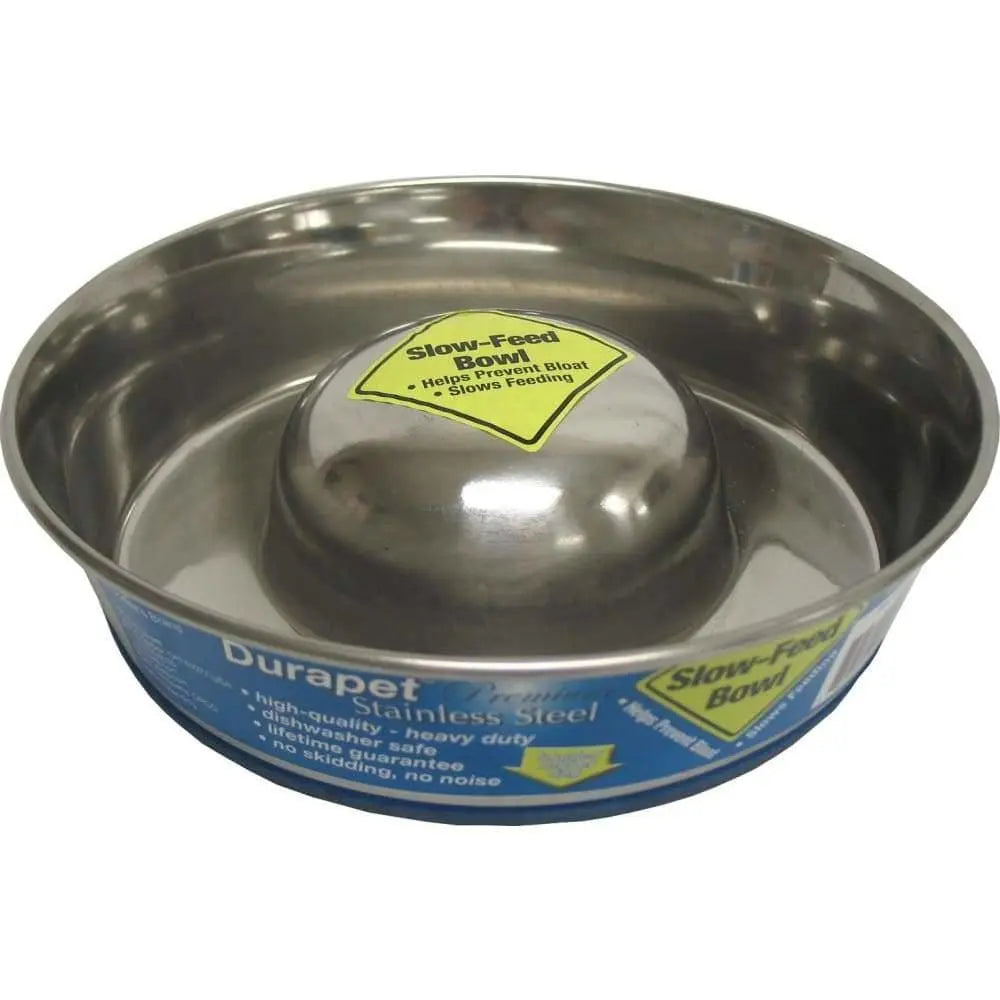 Stainless Steel Slow - Feed Dog Bowl with Patented Rubber Bottom