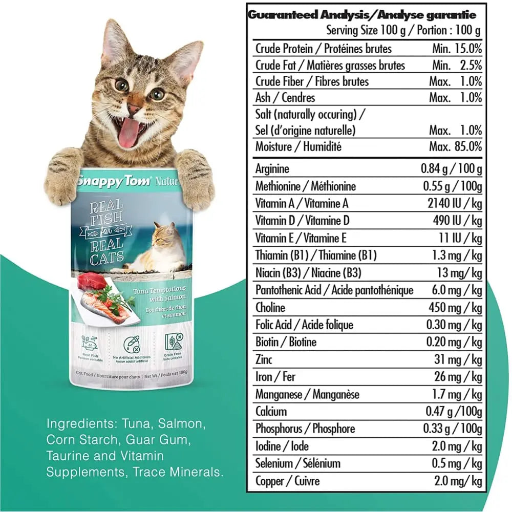 Snappy Tom Naturals Wet Cat Food: Tuna and Salmon Temptations