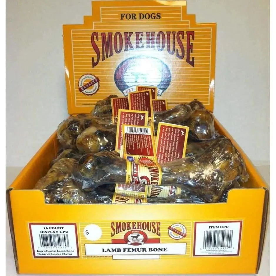 USA-Made Smokehouse Lamb Femur Bones Dog Chews, 16-Count Shelf Display