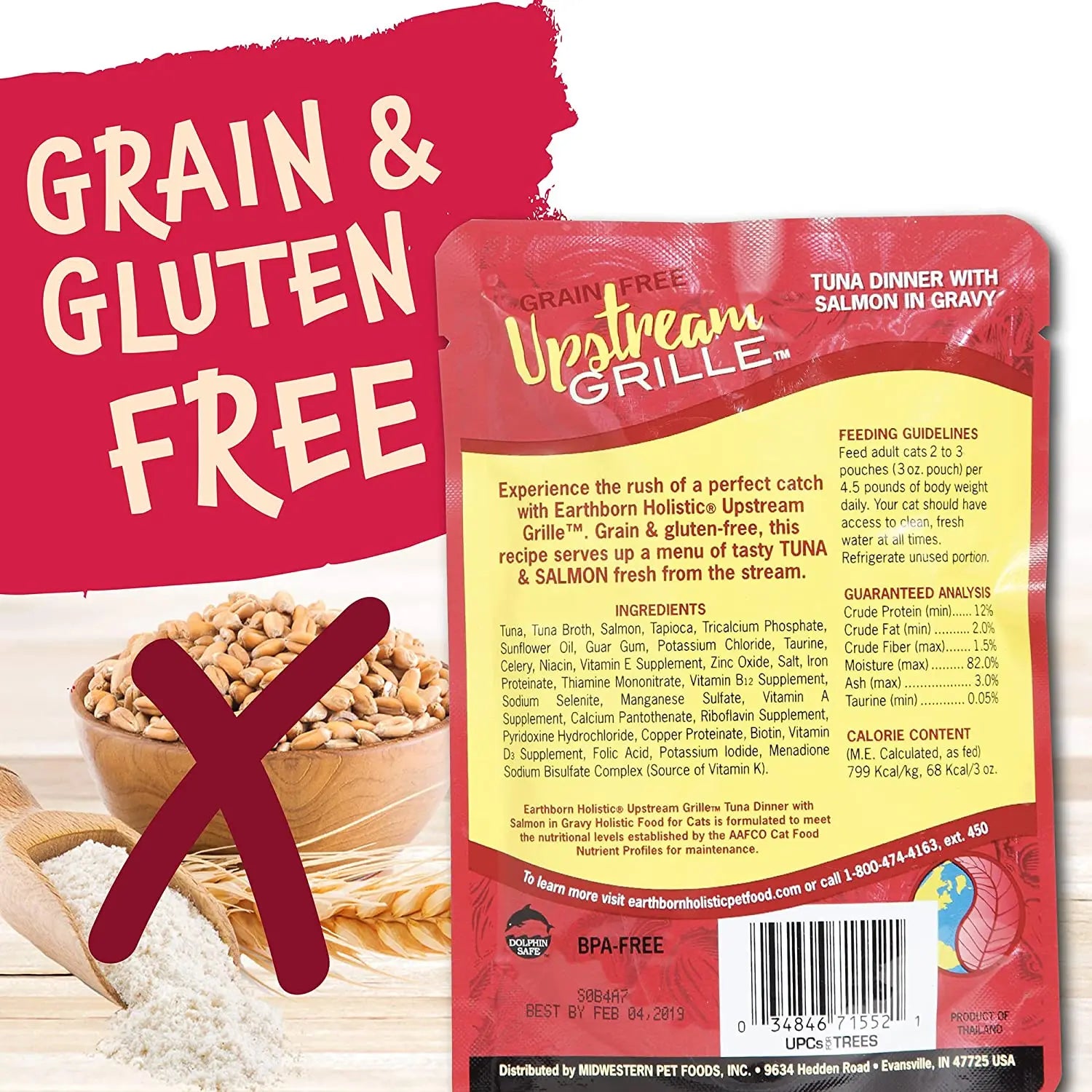 Earthborn Holistic Premium Grain Free Upstream Grill Wet Cat Food Pack of 24 Pouches, Each 3 Ounces
