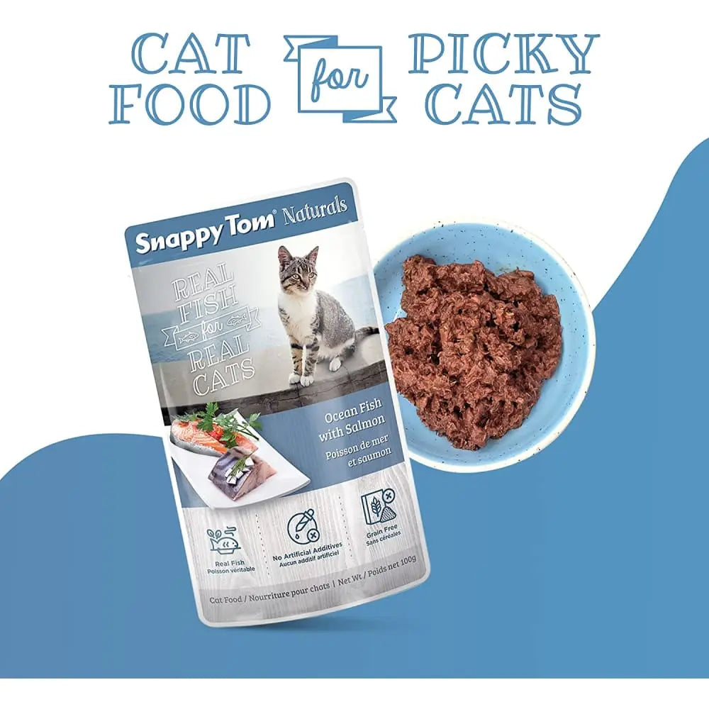 Snappy Tom Naturals Premium Ocean Fish & Salmon Wet Cat Food - 12 Pouches of 3.5oz