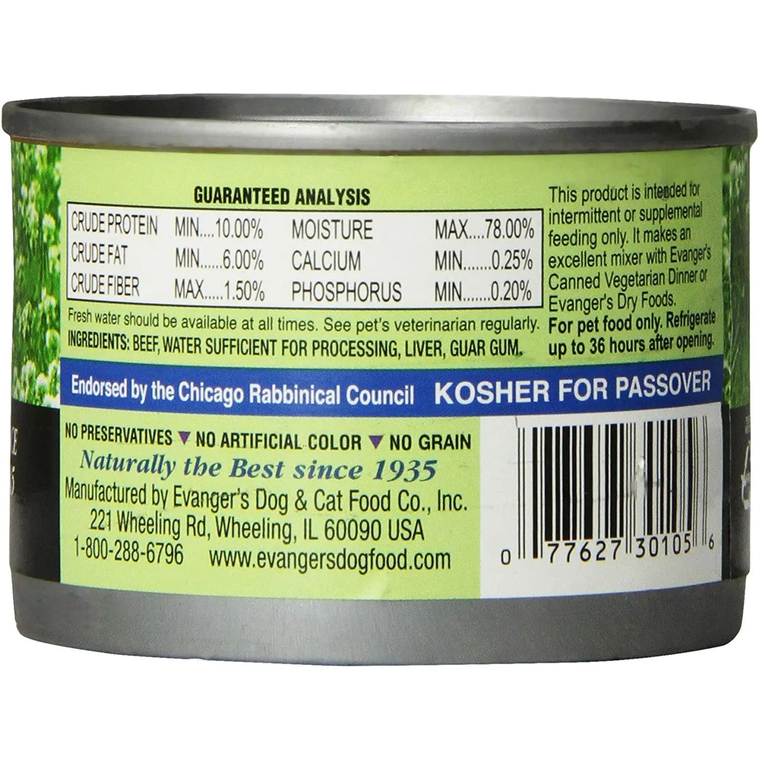 Evanger's Premium Grain-Free Canned Beef Dog and Cat Food - Pack of 24 Cans, 6 Ounces Each