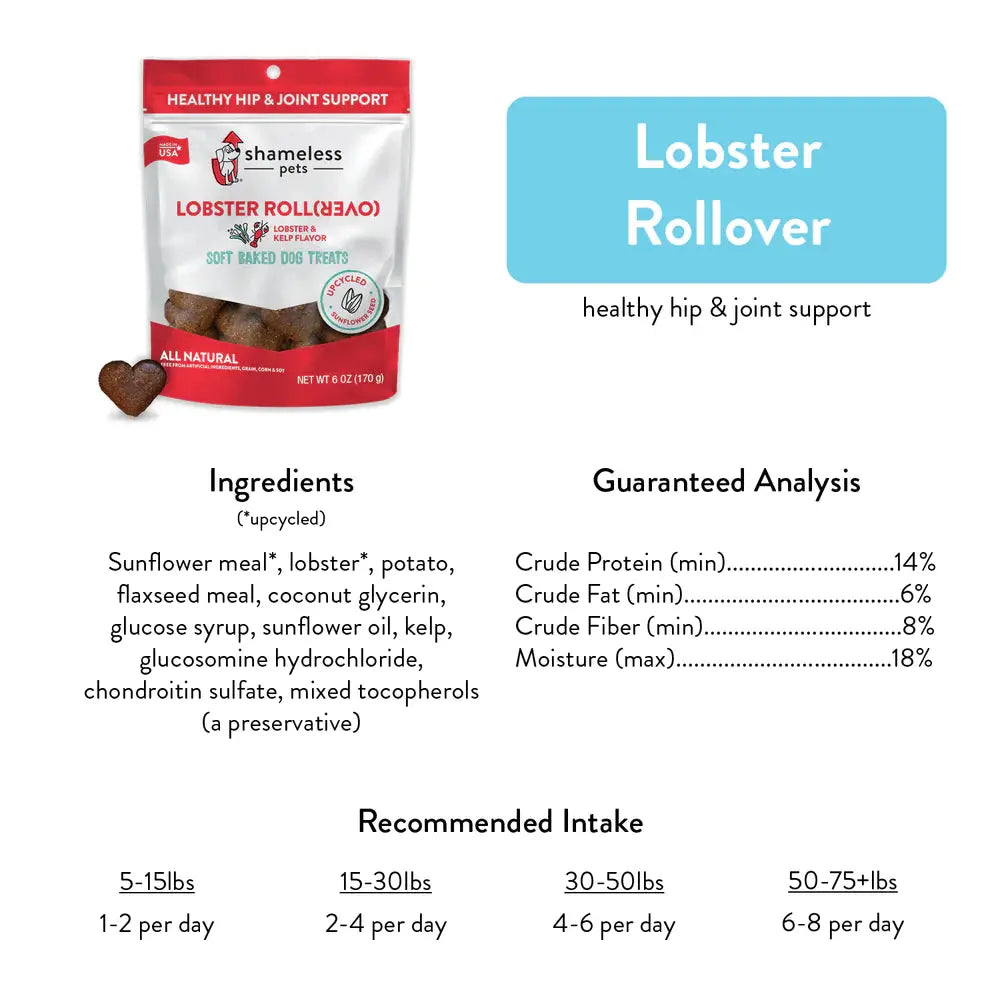 Shameless Pets Soft Baked Lobster - Flavored Dog Treats with Glucosamine