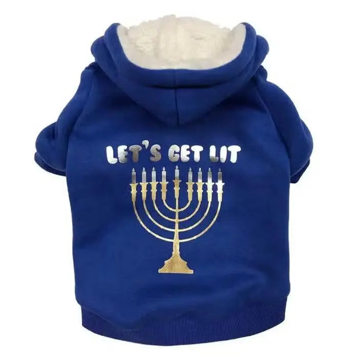Fabdog's Enchanting Let's Get Lit Hanukkah Canine Hoodie for a Festive Dog Fashion