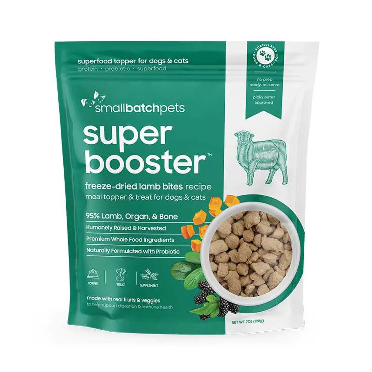 Smallbatch Super Booster Freeze - Dried Lamb Small Bites: Ideal Meal Topper and Treats for Dogs and Cats, 7 Ounces